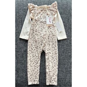 NWT Jessica Simpson Cozy Leopard Overall Set Size 24 Months